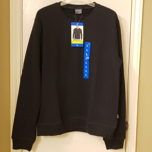 NWT Eddie Bauer Men’s Fleece Lined Crew Neck Sweatshirt Black L - Picture 1 of 9